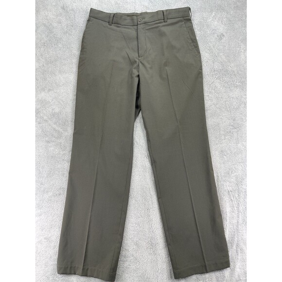 Nike Dri Fit Golf Pants Mens 35x32 Green Check Stretch Logo Straight Leg - Picture 1 of 16